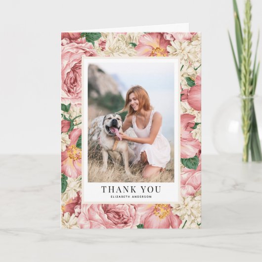 ヴィンテージバラとアジサイ卒業写真 サンキューカード (正面)