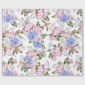 ヴィンテージバラとアジサイ花自然 ラッピングペーパー (フラット)