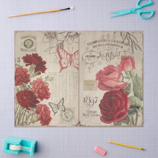 ヴィンテージバラとエフェメラデクページ 薄葉紙 (クラフト)