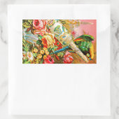 ヴィンテージバラとオウム 長方形シール (バッグ)