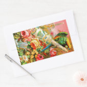 ヴィンテージバラとオウム 長方形シール (封筒)