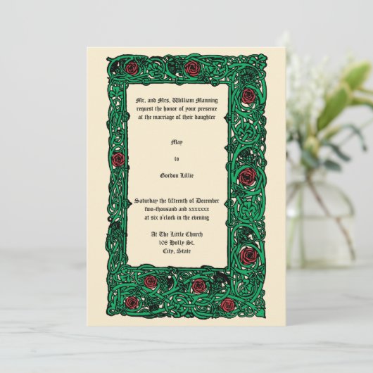 ヴィンテージバラとクローバー結婚式招待状 招待状 (スタンド正面)