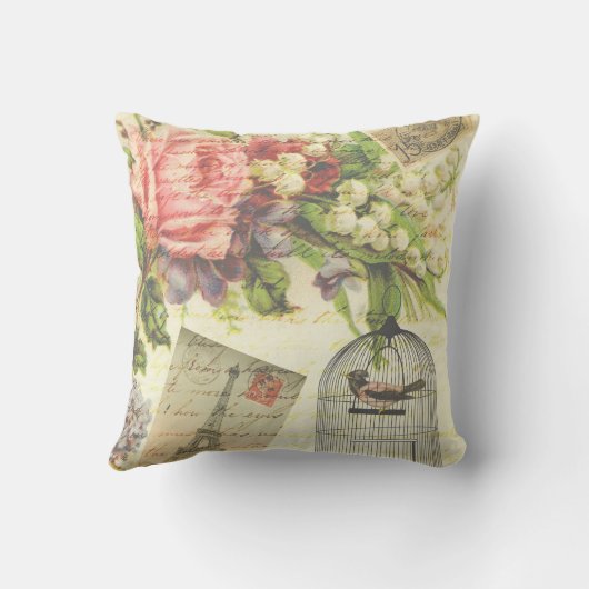 ヴィンテージバラとケージドバード クッション (裏面)