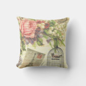 ヴィンテージバラとケージドバード クッション (正面)