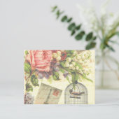 ヴィンテージバラとケージドバード ポストカード (スタンド正面)