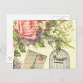 ヴィンテージバラとケージドバード ポストカード (正面/裏面)