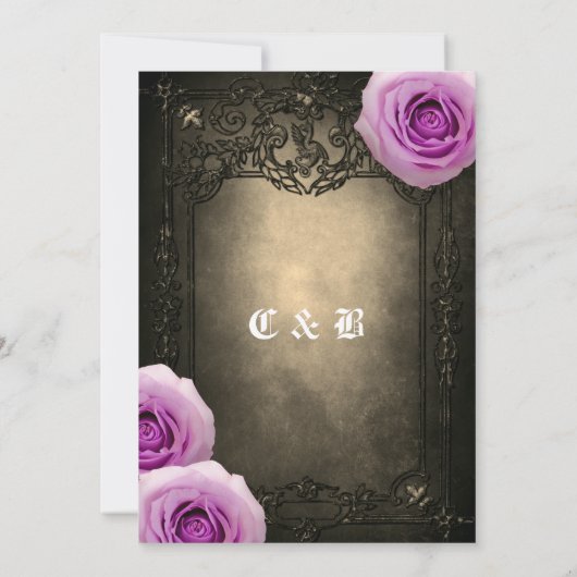 ヴィンテージバラとゴシック様式のフレーム日付を保存 セーブザデート (裏面)