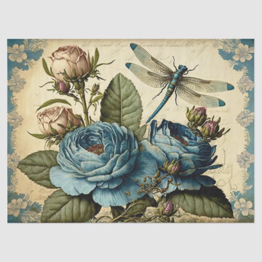 ヴィンテージバラとドラゴンフライのデコページ 薄葉紙 (正面)