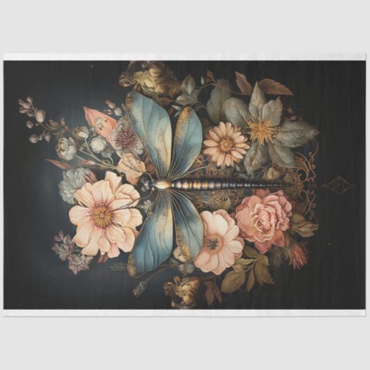 ヴィンテージバラとドラゴンフライのデコページ 薄葉紙 (正面)