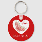 ヴィンテージバラとハートバレンタインの愛キーチェーン キーホルダー (正面)