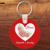 ヴィンテージバラとハートバレンタインの愛キーチェーン キーホルダー (正面)