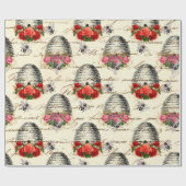 ヴィンテージバラとビーハイブ ラッピングペーパー (フラット)