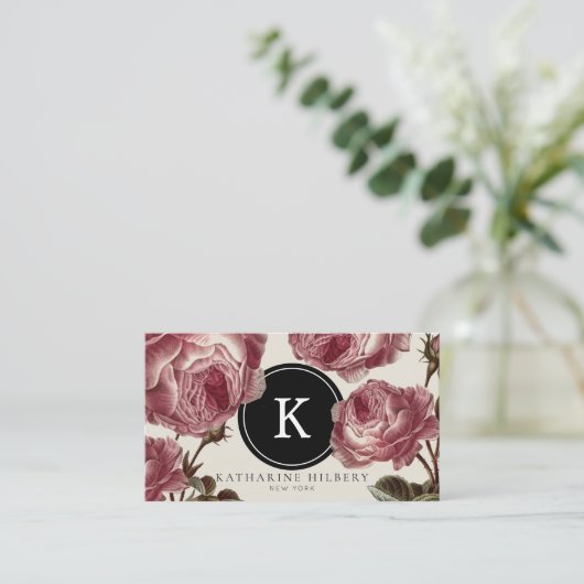 ヴィンテージバラとブラックモノグラム名刺 名刺 (スタンド正面)