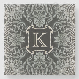 ヴィンテージバラとユリブラック・モノグラム ストーンコースター