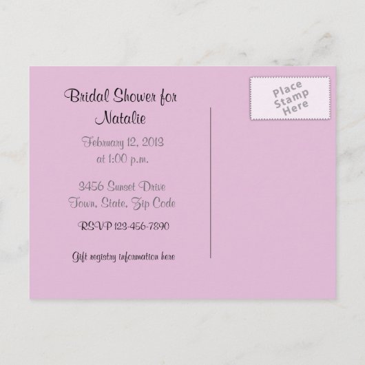 ヴィンテージバラとライラックブライダルシャワー インビテーションポストカード (裏面)