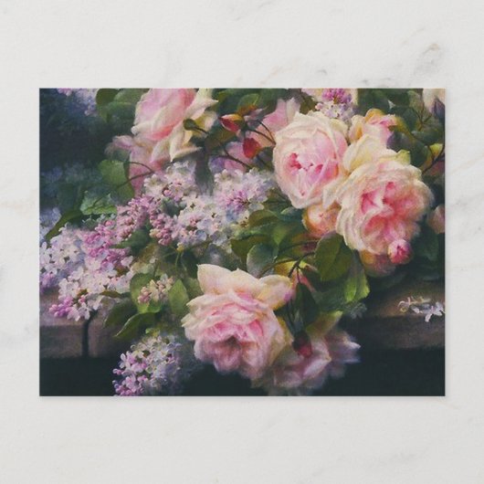 ヴィンテージバラとライラックブライダルシャワー インビテーションポストカード (正面)