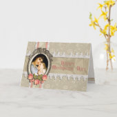 ヴィンテージバラとレース母のデイカード カード (黄色い花)