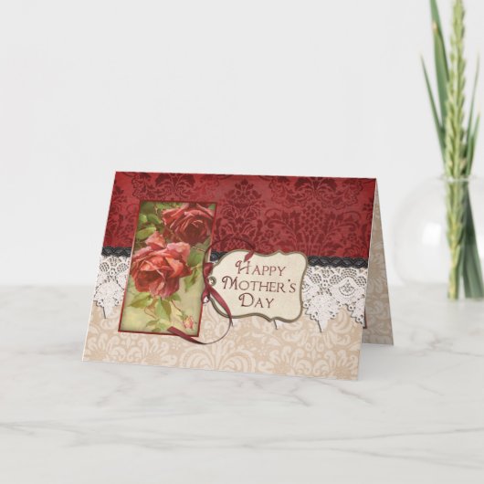 ヴィンテージバラとレース母のデイカード カード (正面)