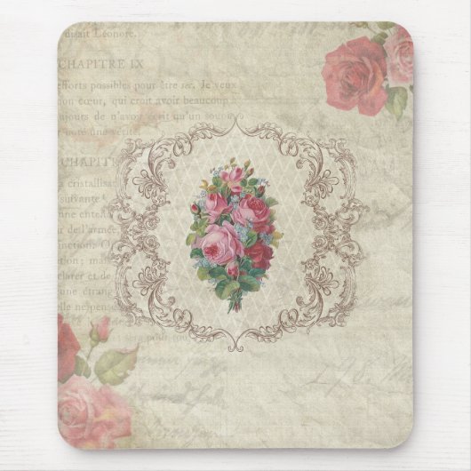 ヴィンテージバラと版木、銅版、版画 マウスパッド (正面)