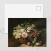 ヴィンテージバラと薄紫：ドミニク・ヒュベール・ロジエ ポストカード (正面/裏面)