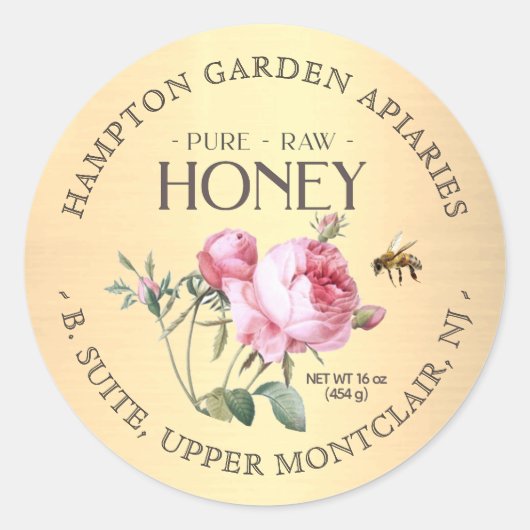 ヴィンテージバラと蜂蜜ラベル金ゴールドグラデーション ラウンドシール (正面)