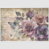 ヴィンテージバラと蝶の古いスクリプトのデコページ 薄葉紙 (正面)