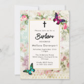 ヴィンテージバラと蝶バプテスマ招待状 招待状 (正面)