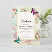 ヴィンテージバラと蝶バプテスマ招待状 招待状 (スタンド正面)