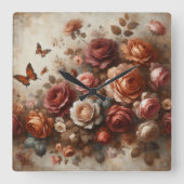 ヴィンテージバラと蝶 スクエア壁時計 (正面)