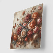 ヴィンテージバラと蝶 スクエア壁時計 (傾斜)