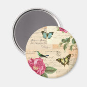 ヴィンテージバラと蝶 マグネット (正面/裏面)