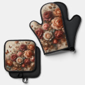 ヴィンテージバラと蝶 鍋つかみ&鍋敷きセット (正面/裏面)