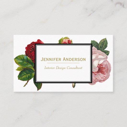 ヴィンテージバラと金ゴールドフローラ 名刺 (正面)