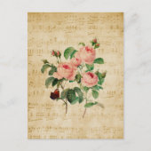 ヴィンテージバラと音楽シート ポストカード (正面)