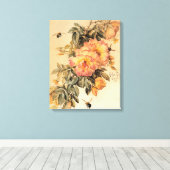 ヴィンテージ'バラと（昆虫）マルハナバチ' キャンバスプリント (インサイチュ (ウッドフロア))