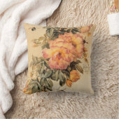 ヴィンテージ'バラと(昆虫)マルハナバチ' クッション (ブランケット)