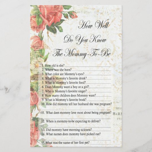 ヴィンテージバラどのように良い知っている赤ちゃんシャワーのゲーム (正面)