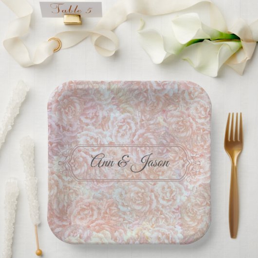 ヴィンテージバラのクリーム – フローラパーソナライズされた, ペーパープレート (ウェディング)