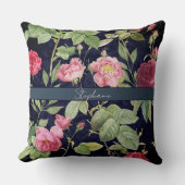 ヴィンテージバラのダークブルーベルベットデザイン名 クッション (正面)