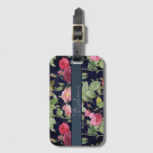 ヴィンテージバラのダークブルーベルベットデザイン名 ラゲッジタグ (正面縦)