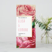 ヴィンテージバラのピンクフローラ結婚式プログラム プログラム (スタンド正面)