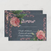 ヴィンテージバラのchalkboard RSVPカード (正面/裏面)