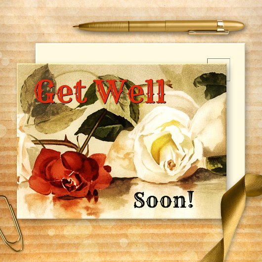 ヴィンテージバラのGet Well Soonはがき ポストカード