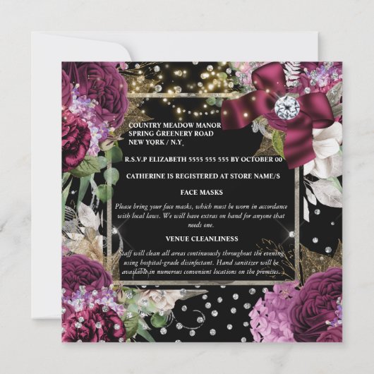 ヴィンテージバラみすぼらしいシックなグリッターグラス 招待状 (裏面)