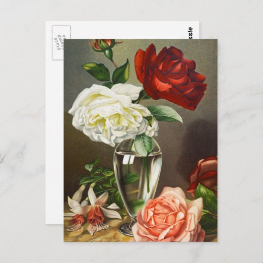 ヴィンテージバラをガラスの花瓶に ポストカード (正面/裏面)
