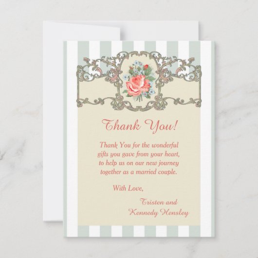 ヴィンテージバラアンティーク4x結婚5のサンキューカード サンキューカード (正面)