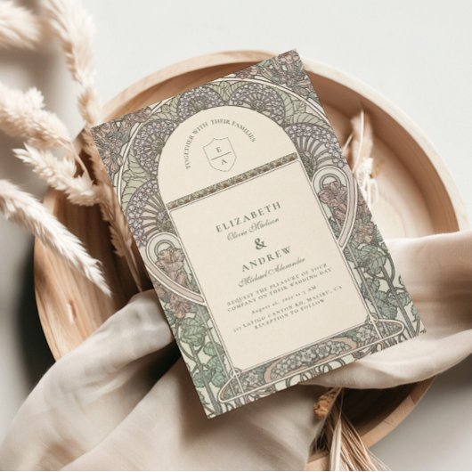 ヴィンテージバラアーチアールヌーボー結婚ズ 招待状