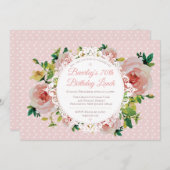 ヴィンテージバラウォーターカラーレース誕生日 招待状 (正面/裏面)