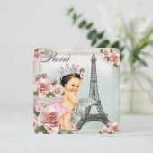 ヴィンテージバラエッフェルタワーパリベビーシャワー 招待状 (スタンド正面)