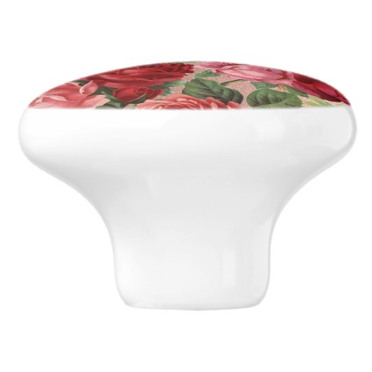 ヴィンテージバラエレガントフローラピンクローズ金ゴールド セラミックノブ (側面)